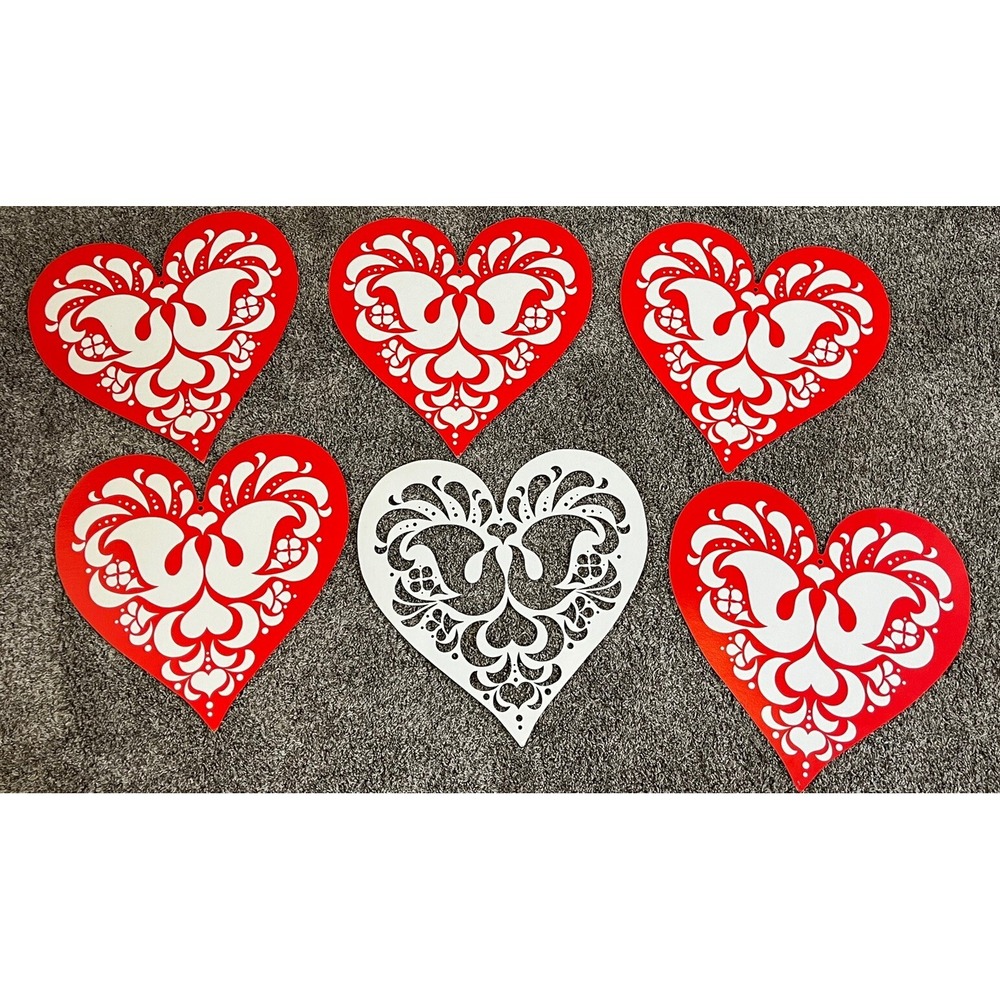 Vintage Valentines Day Hearts Red Die Cut Lot of 6 Double Sided 16" x 16"